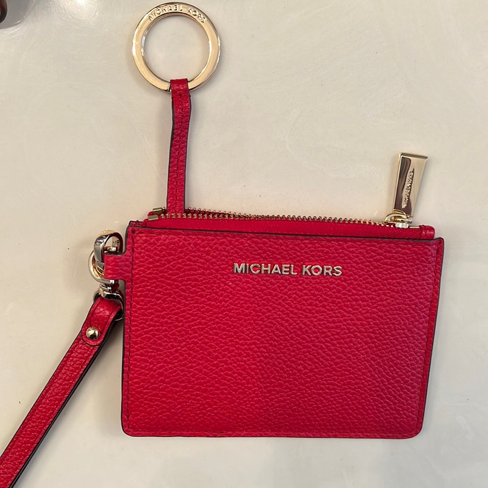 MICHAEL KORS Jet Set Red Leather Small Coin Purse Card Wallet Wristlet